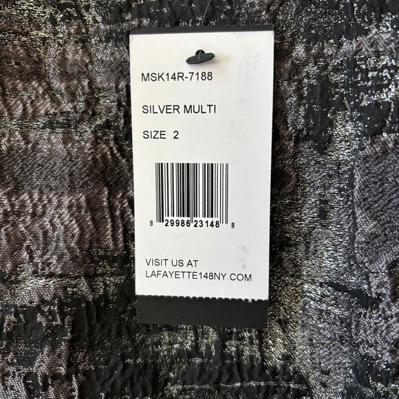 NWT Lafayette 148 New York Silver Multi Metallic Printed Pencil Skirt Size 2 - Picture 3 of 12